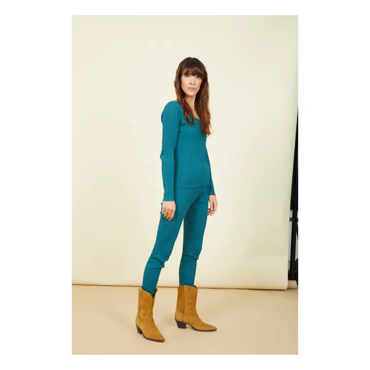 SMALLABLE BASICS Top Femme Cotelé Coton Bio | Vert sapin