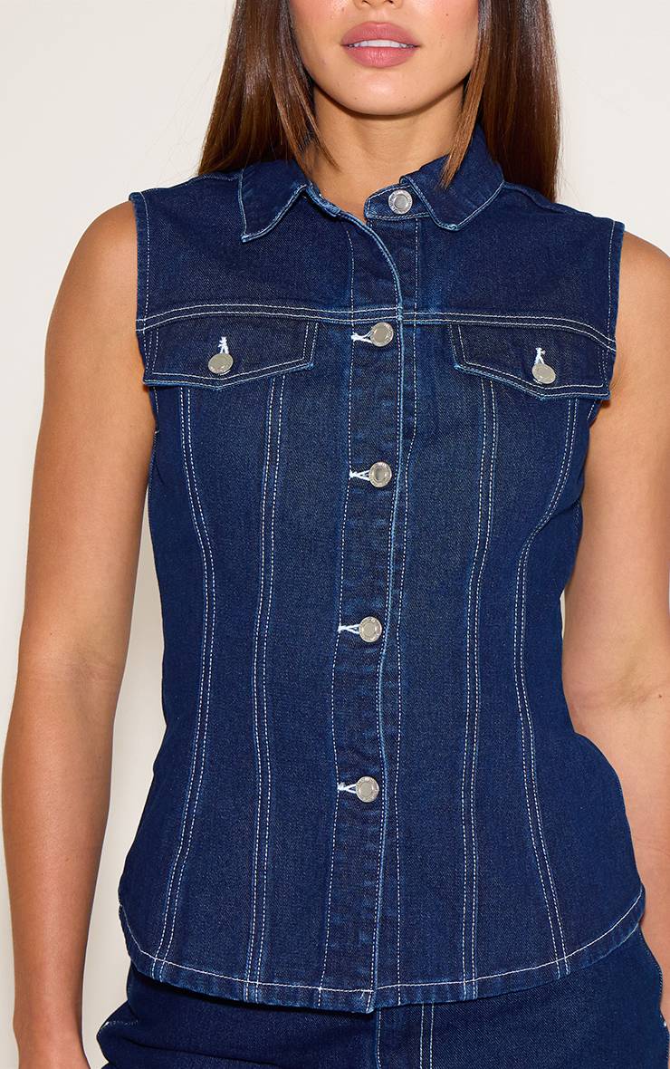Bleu Indigo Chemise En Jean Sans Manches Cintrée Tall