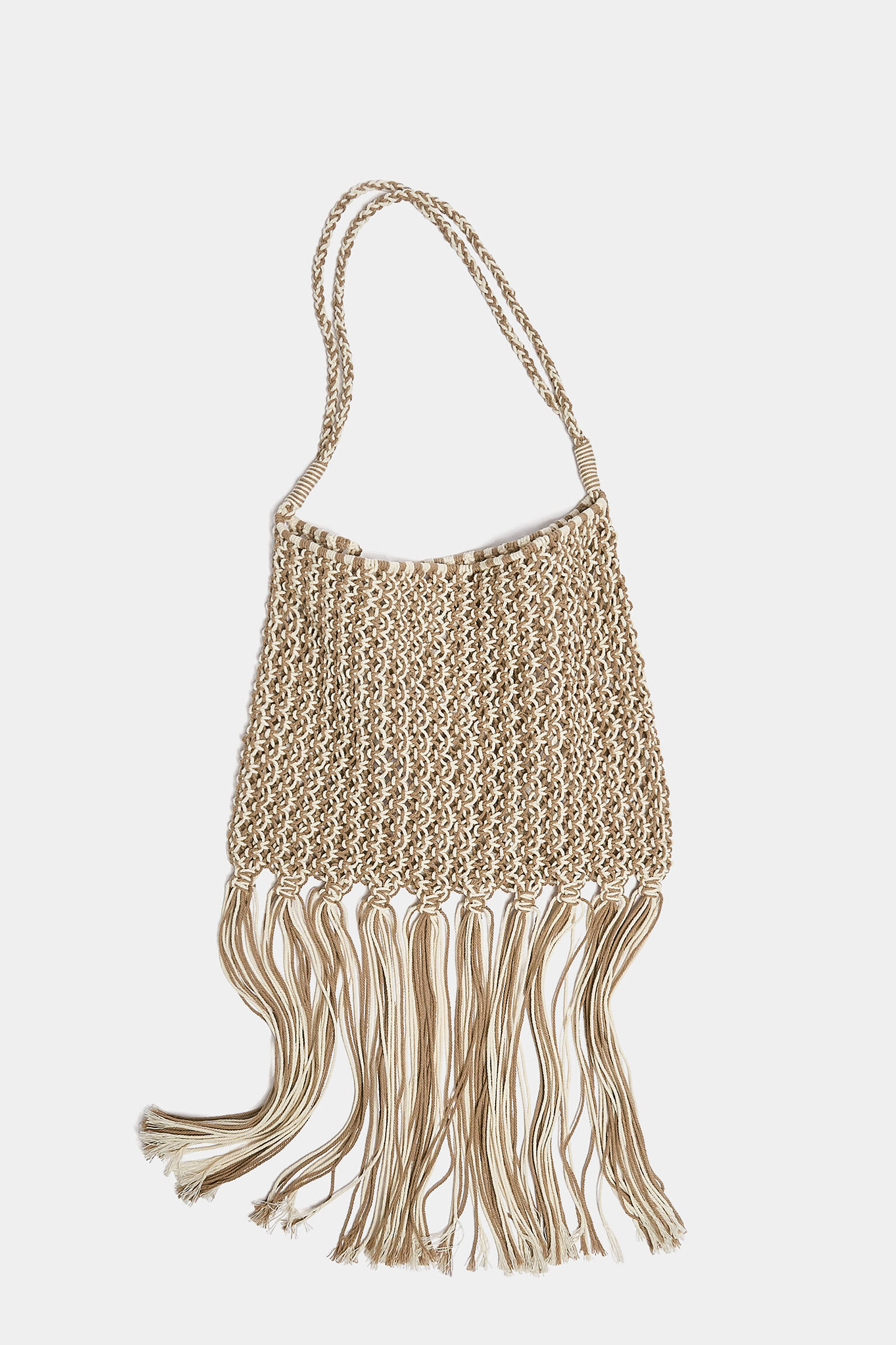 MINI SHOPPER COM FRANJAS DE CROCHÊ - TOM MARROM