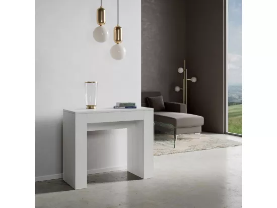 Console extensible 90x42/302 cm Modem Frêne Blanc