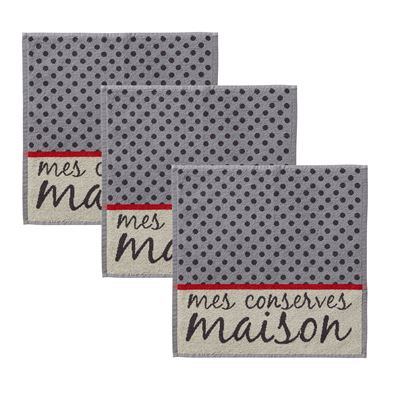 Torchons jacquard et essuie-mains éponges - motif conserves - lot de 3 et 6