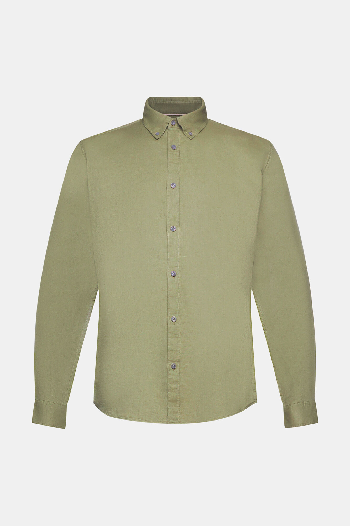 Camisa básica de corte regular em linho - Cáqui
