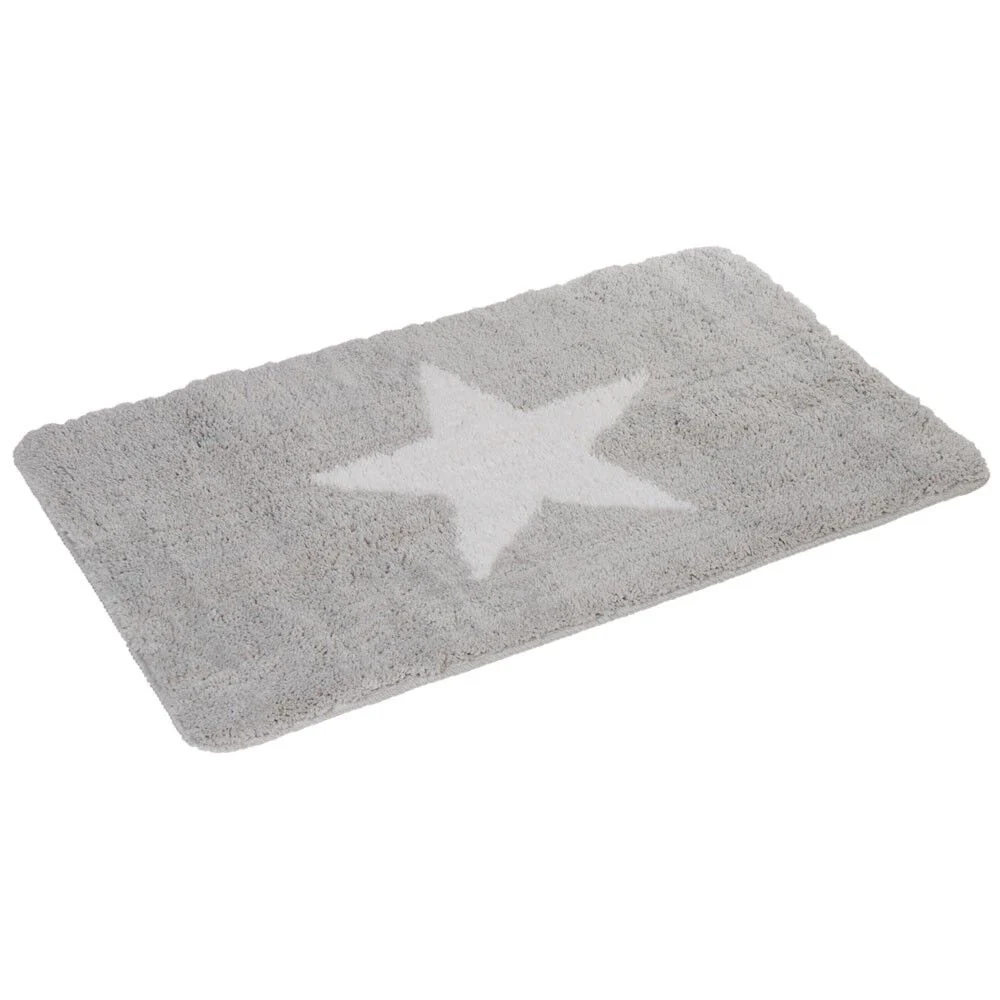 Tapis salle de bain gris motif étoile 45x75 cm