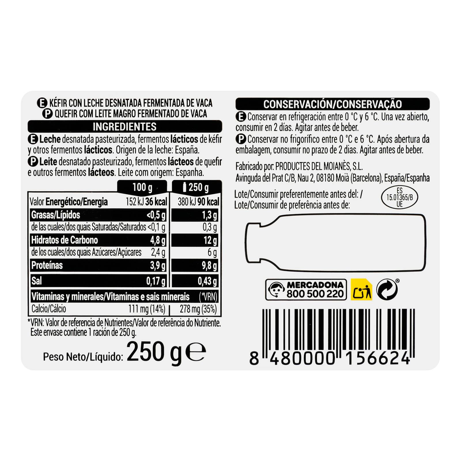 Boisson naturelle au kéfir Hacendado 0% mg