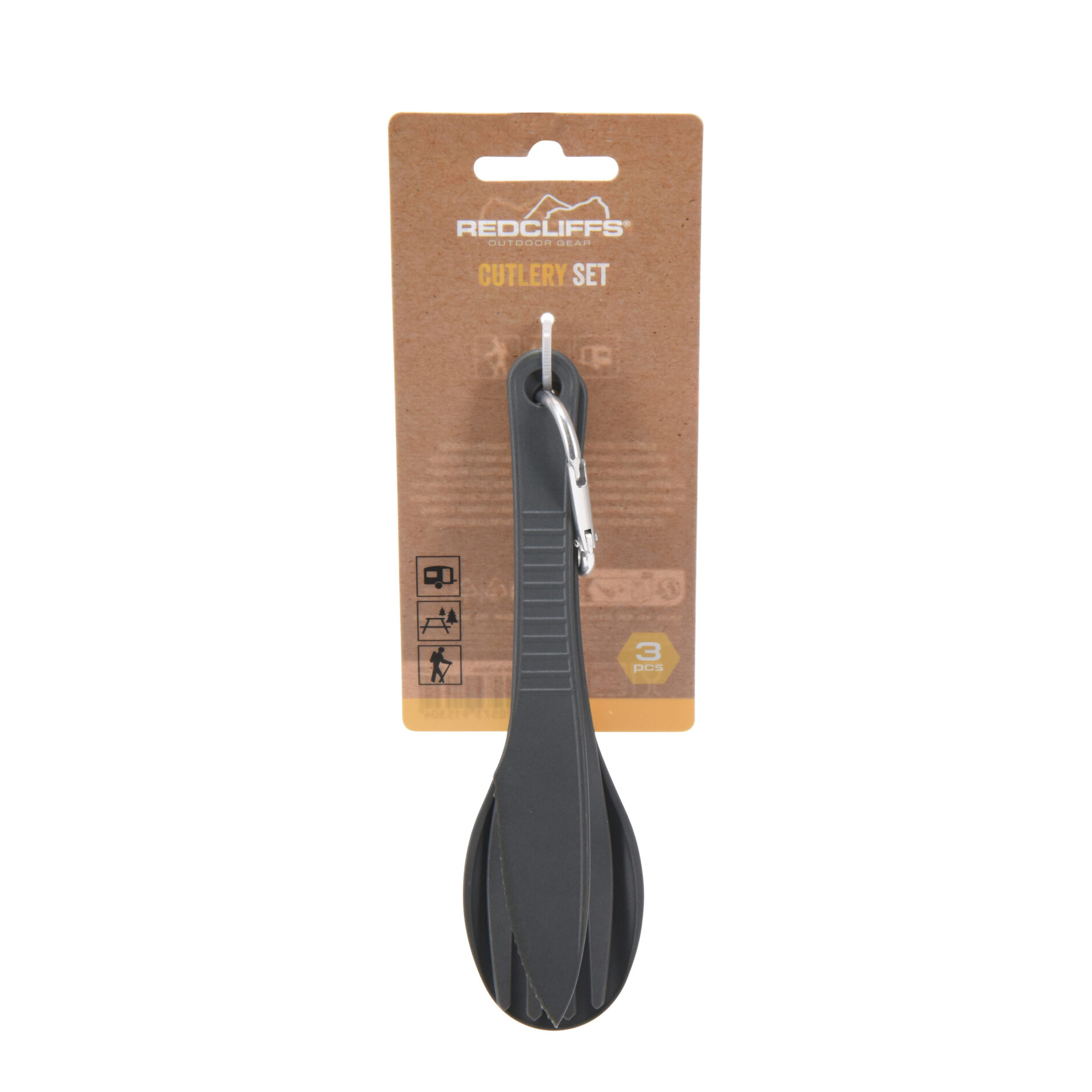 Camping-Besteck Set mit Karabinerhaken 3-teilig
