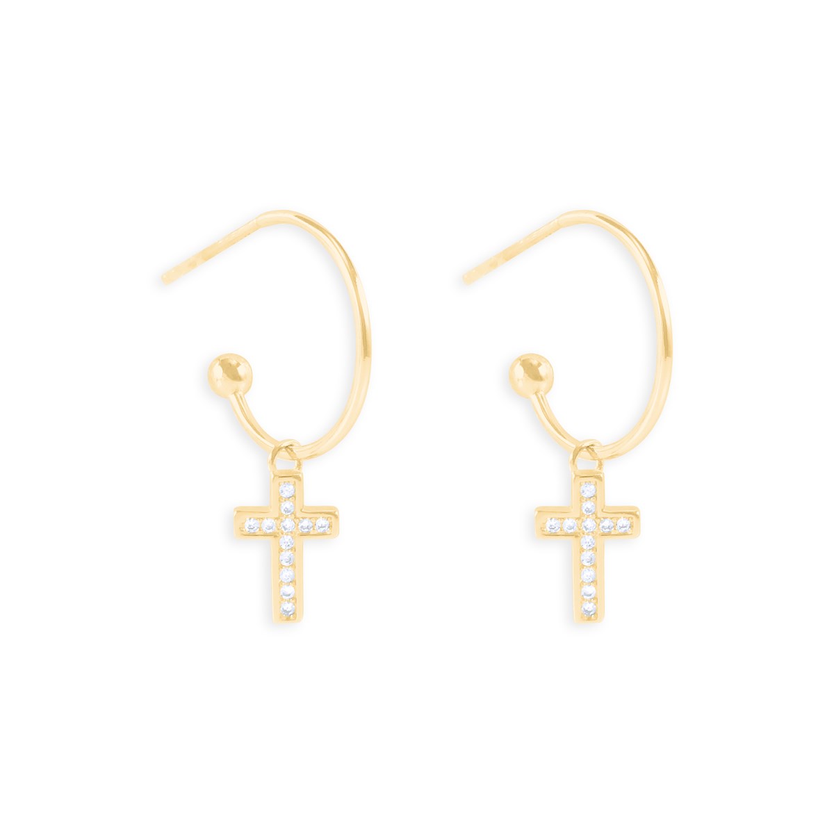 Boucles d'oreilles croix plaquées or avec oxydes de zirconium