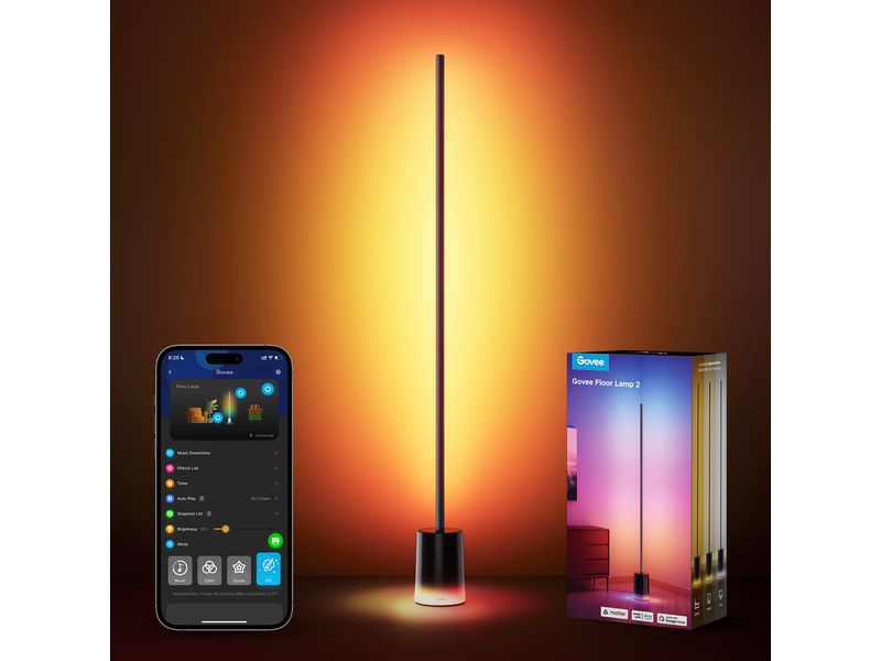 Govee Eck-Stehleuchte, Schwarz, Matter, RGBICWW, 1500 lm Smarte Stehleuchte im modernem Design