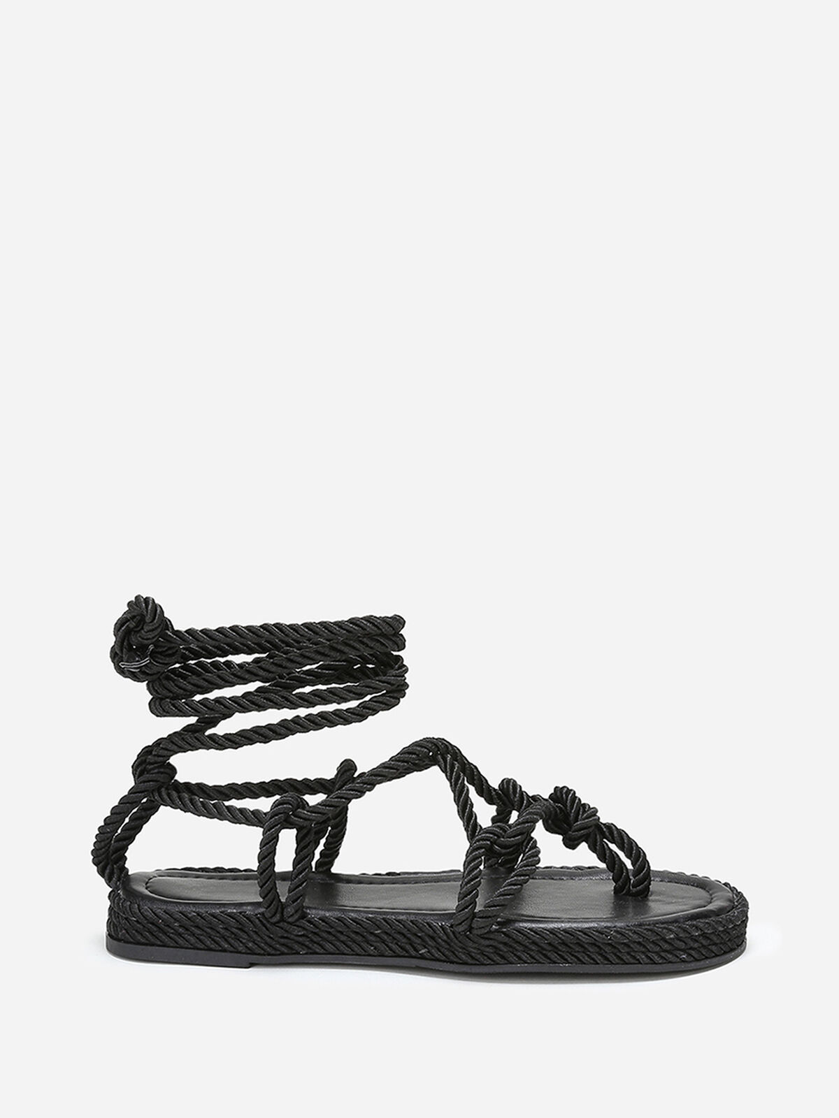 Nu-pieds en corde tressée à fine plateforme- Noir