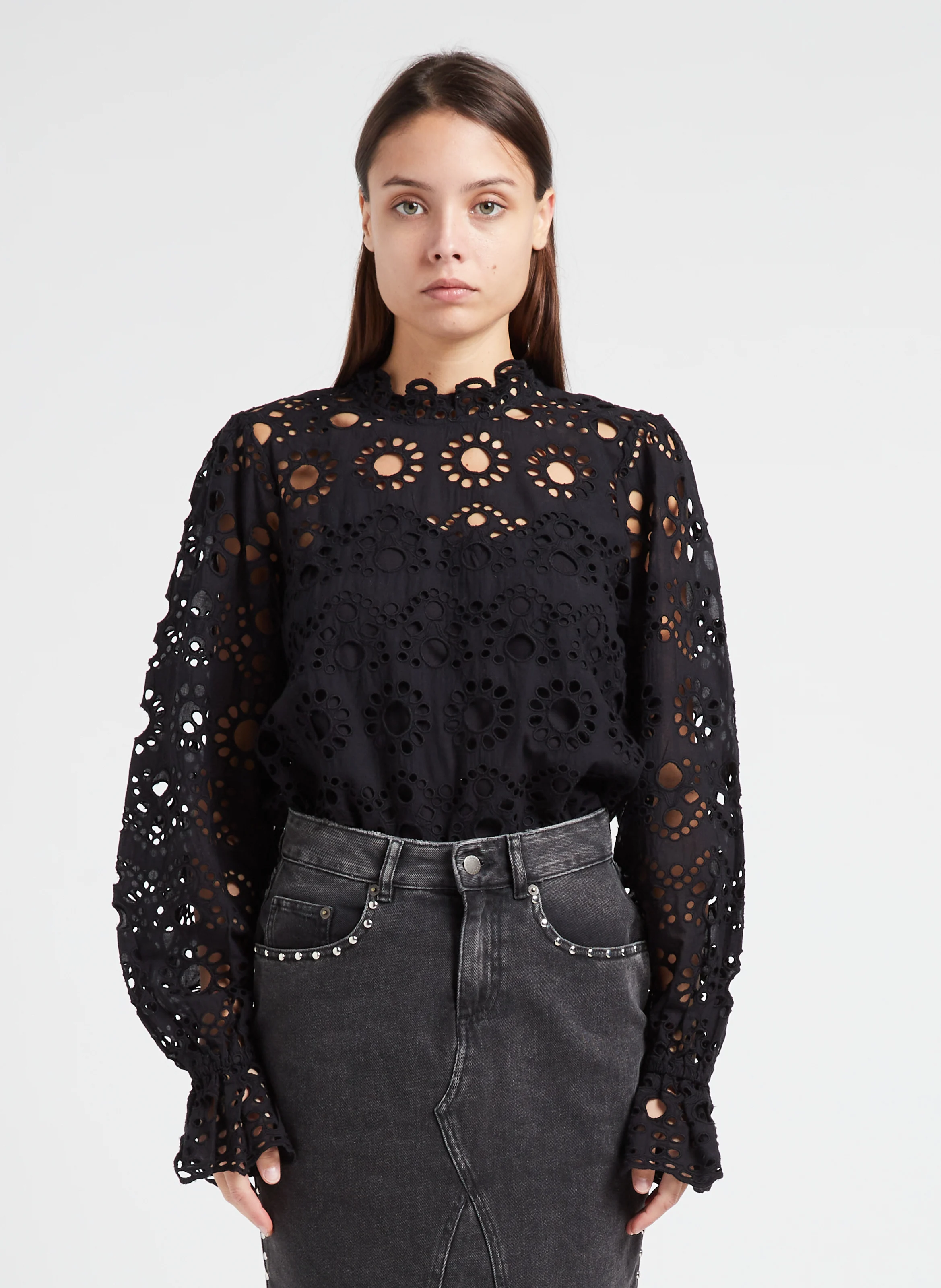 BRADIE - Top droit col montant en coton biologique | Noir