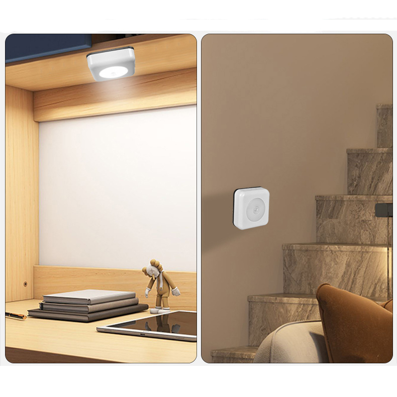 (7x7cm) LED Leuchte Schrank Beleuchtung Selbstklebendes Nachtlicht mit Bewegungsmelder (Batteriebetrieben) - Kaltweiss