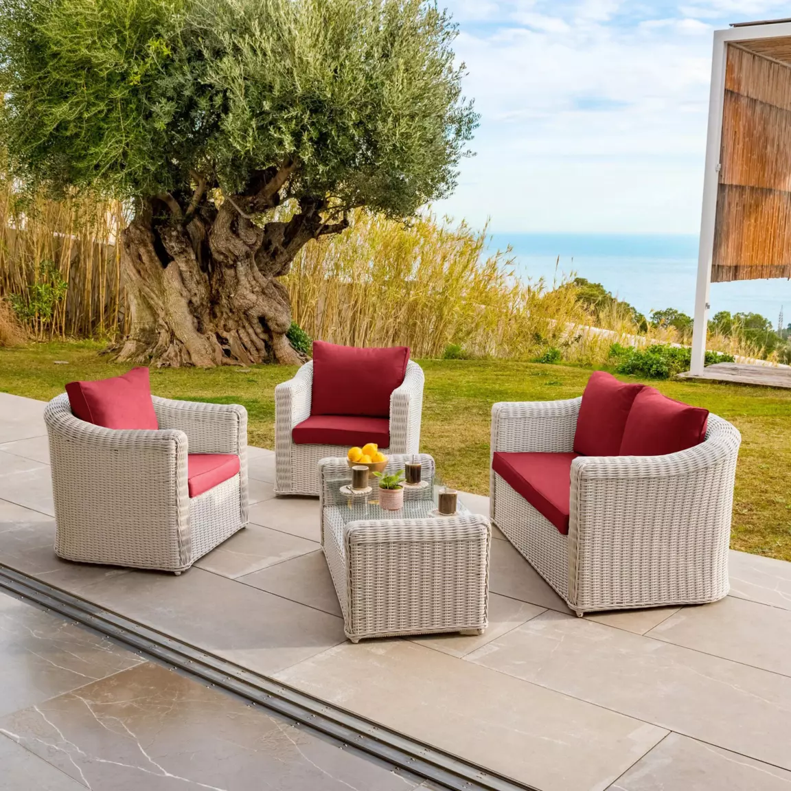 Housses de coussin de remplacement pour salon de jardin Calvi 4 places - Rouge