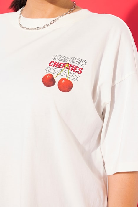 T-Shirt, oversized, Cherries-Print auf dem Rücken