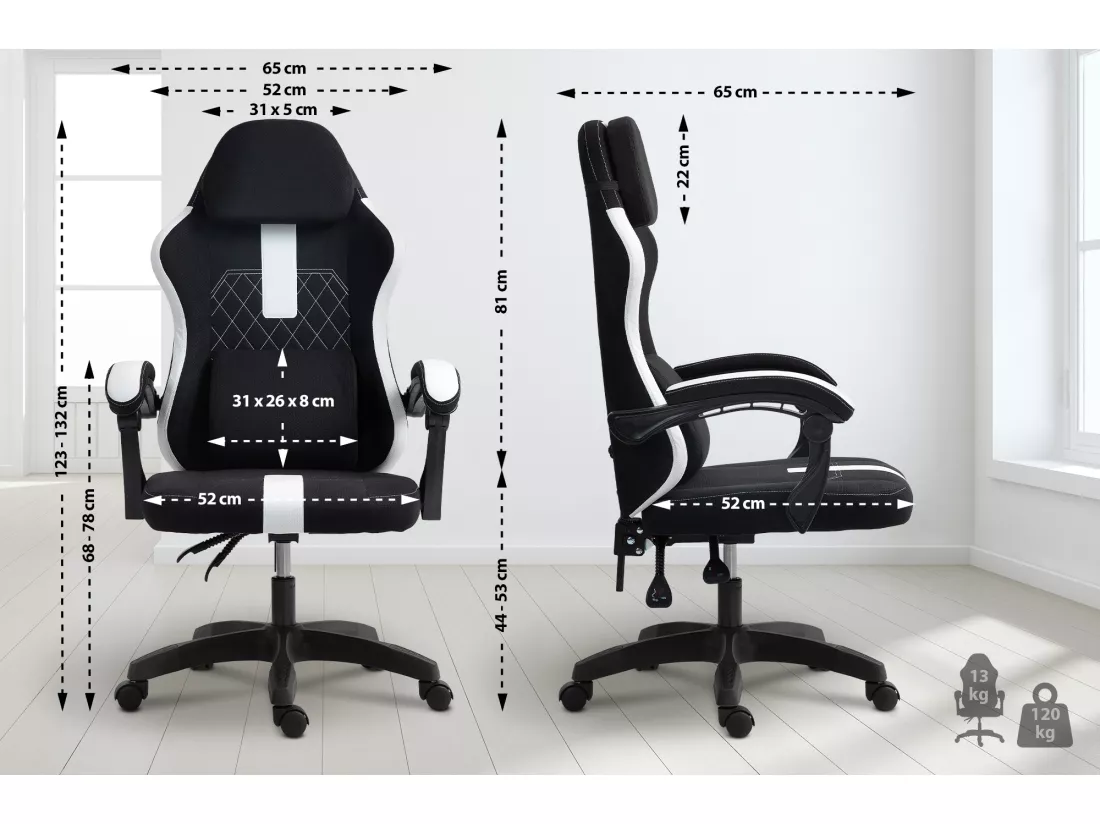 Chaise de bureau - Tissu & Plastique - Noir / Blanc - Miltona