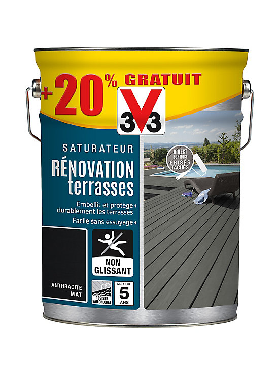 Rénovateur terrasses et bardages Anthracite V33 5L + 20% gratuit