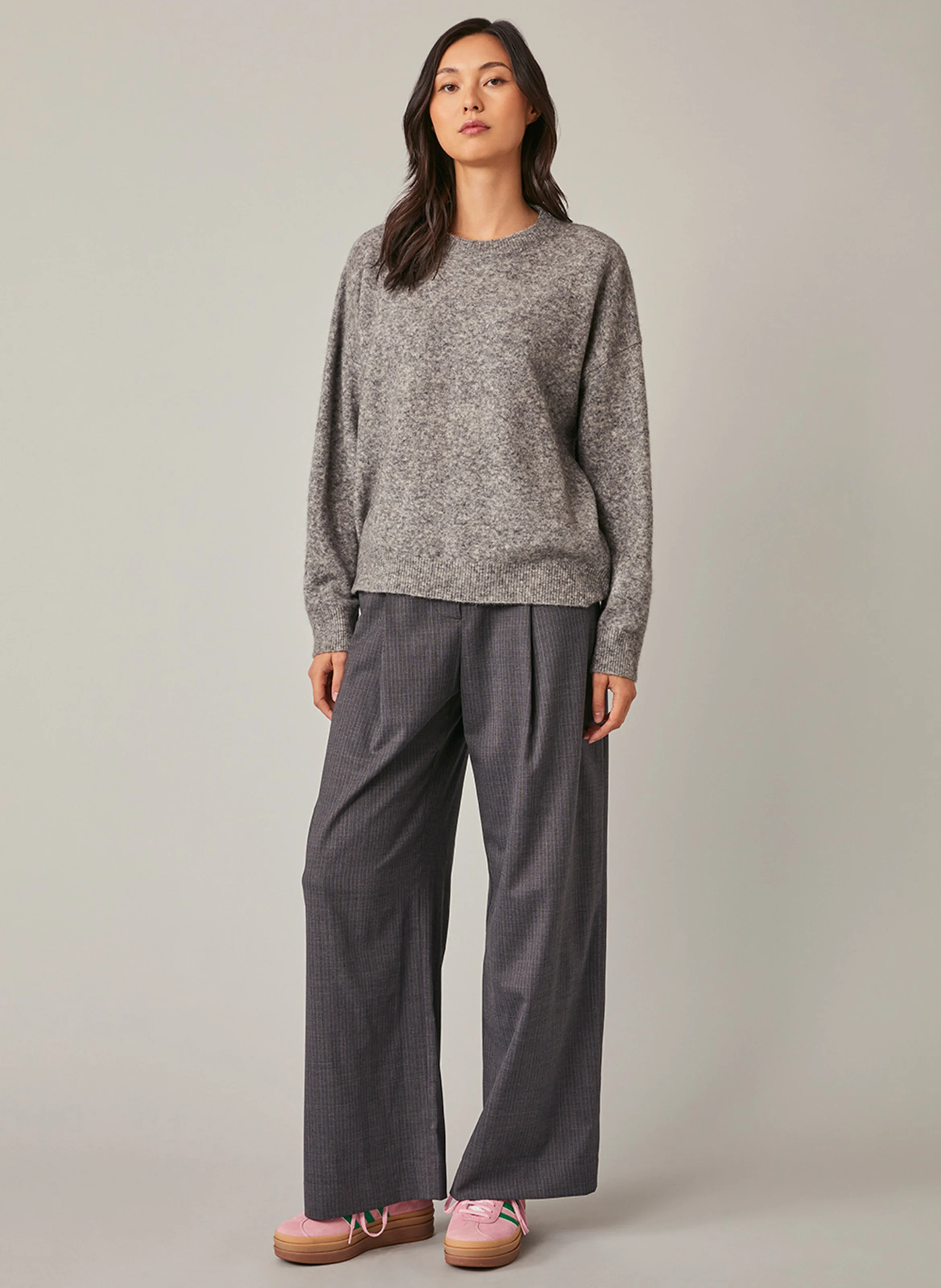 EMMAEL - Pull oversize col rond en laine mélangée | Gris