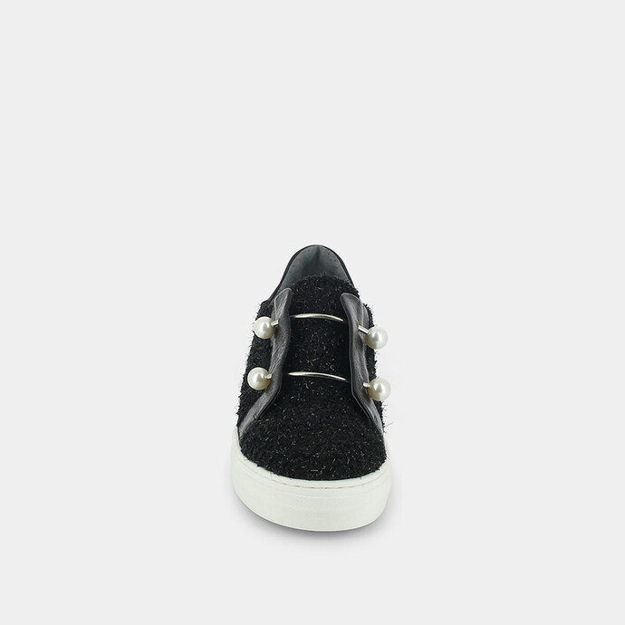 Basket à barres métalisées  en tweed pailleté noir