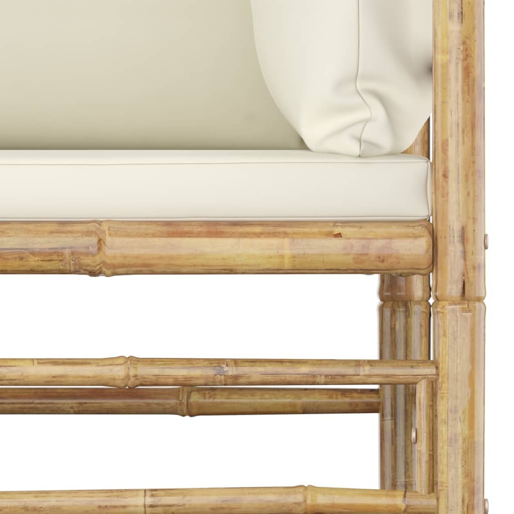 Salon de jardin meuble d'extérieur ensemble de mobilier 9 pièces avec coussins blanc crème bambou