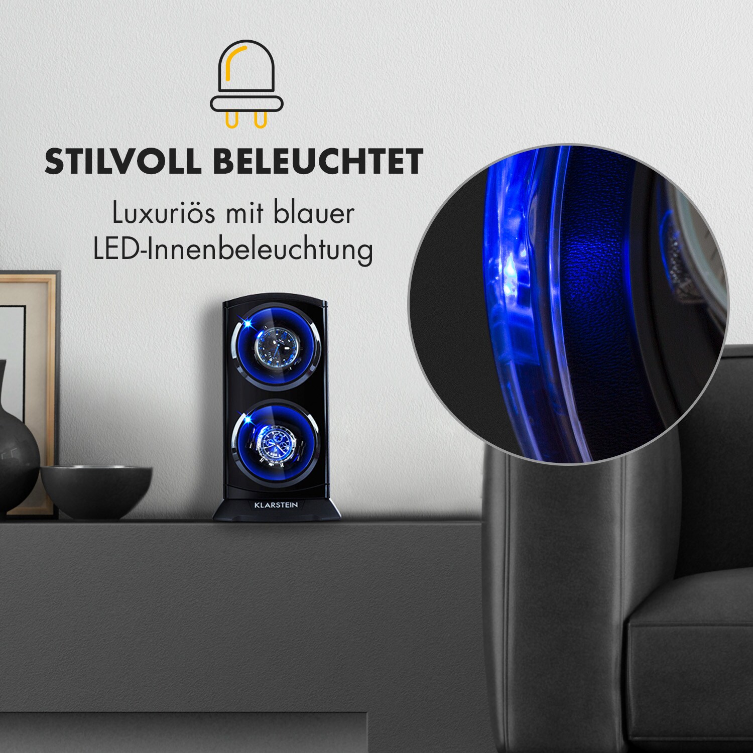 St. Gallen Premium Uhrenbeweger 2 Uhren 4 Geschwindigkeiten Matt-Schwarz