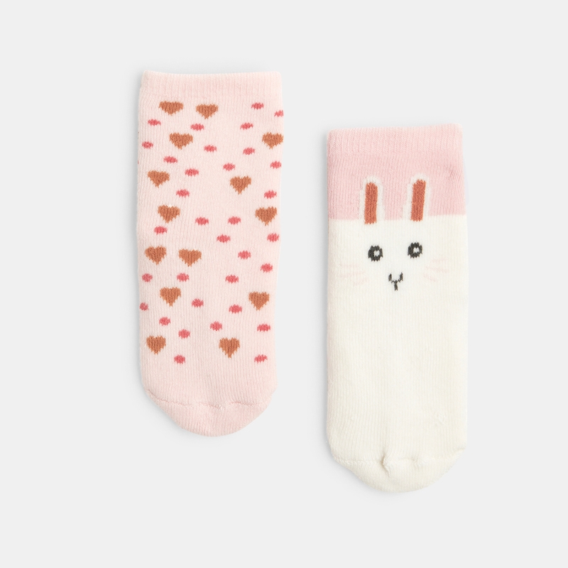 Chaussettes lapins anti-glisse roses bébé fille