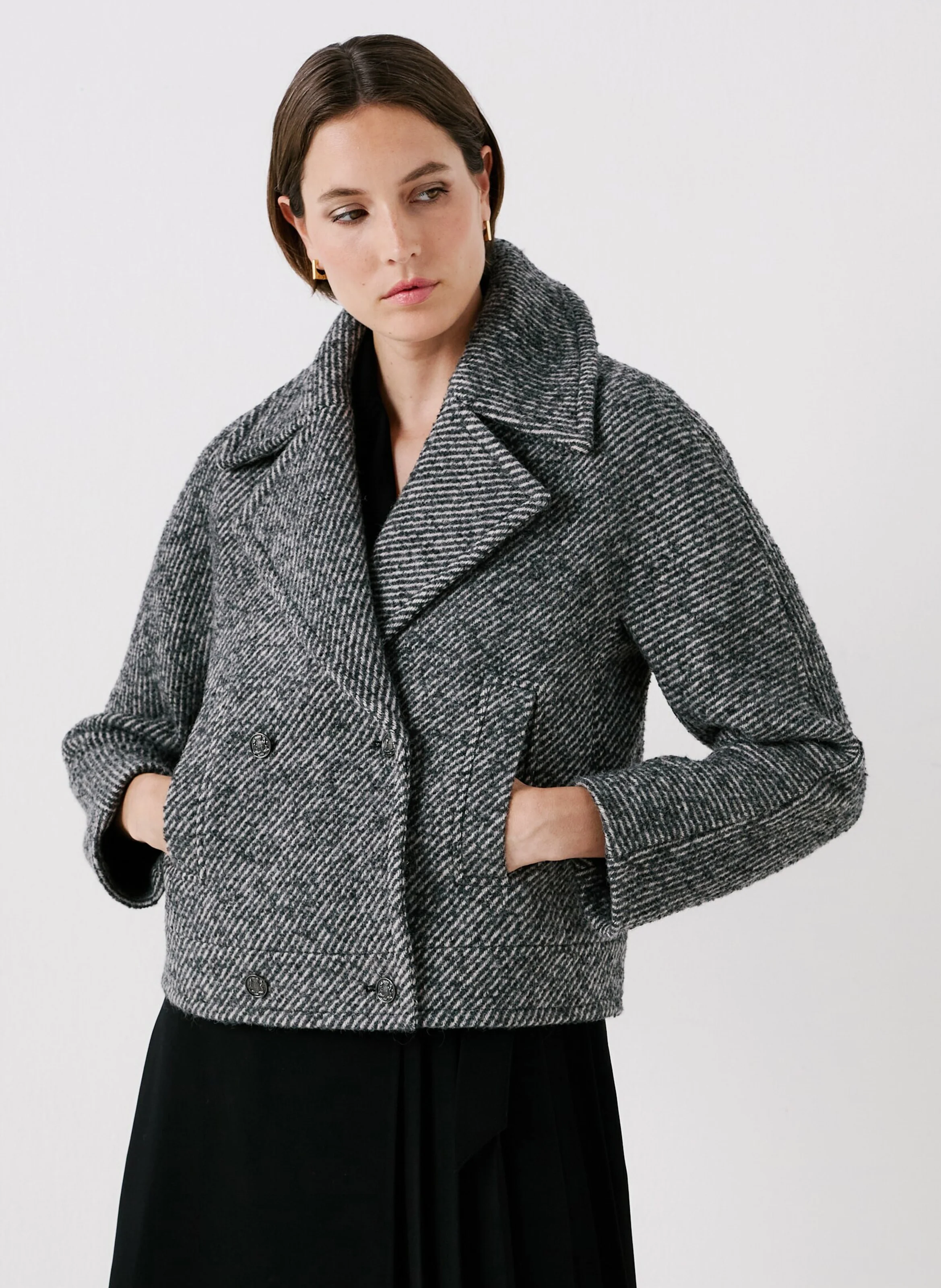 GRISBY - Veste droite col tailleur en laine mélangée | Gris