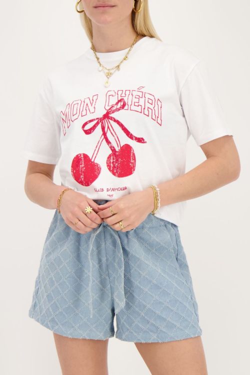Wit T-shirt met rode kers ''Mon chéri''
