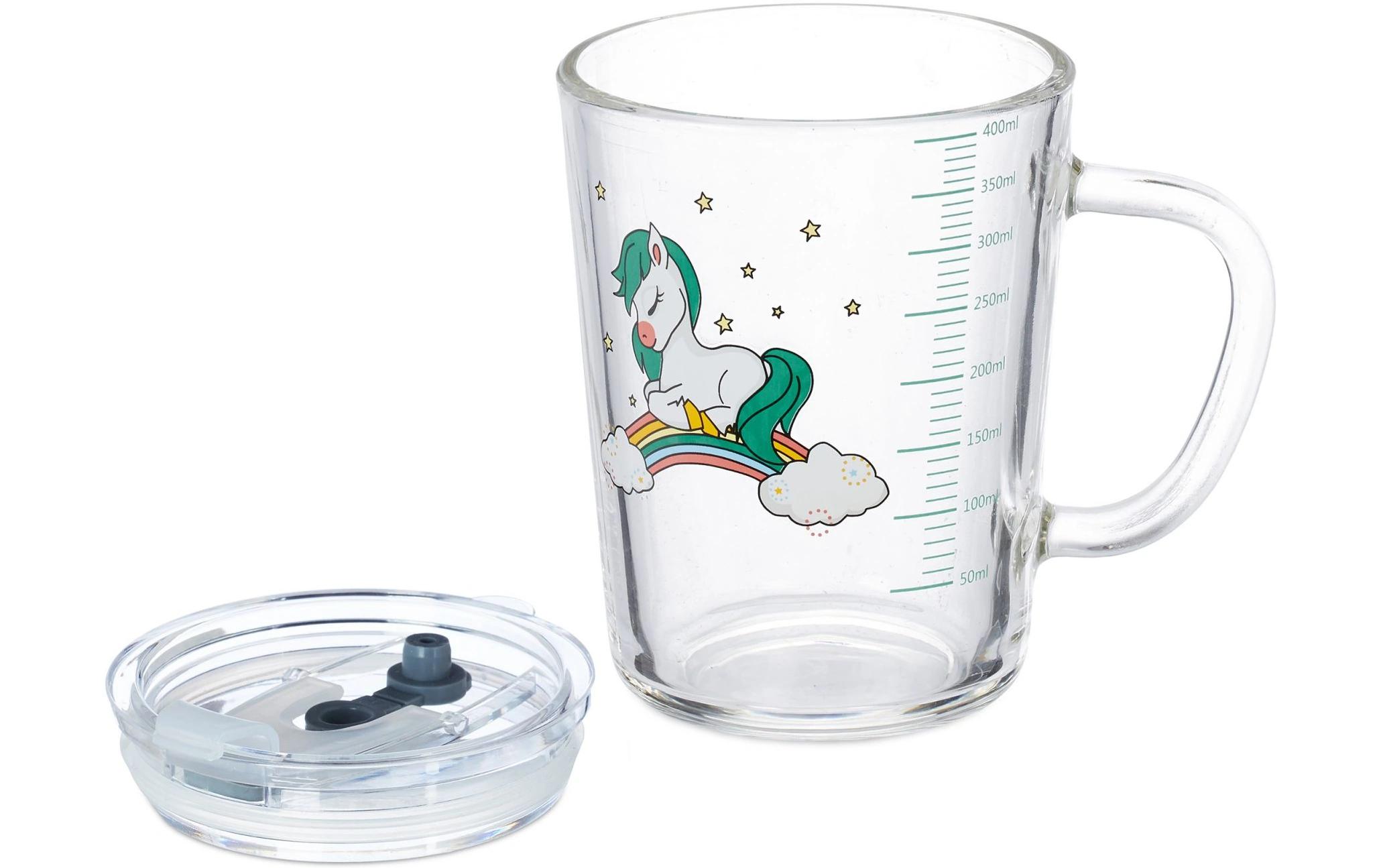 Kindertrinkglas 2 Stück, PferdemotivGlas mit Deckel und Strohhalm