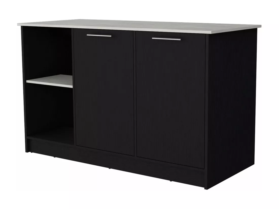 Ilot de cuisine Juniper en mélaminé avec deux portes et 3 étagères , 90 cm X 150 cm X 64 cm , Black / Ibiza