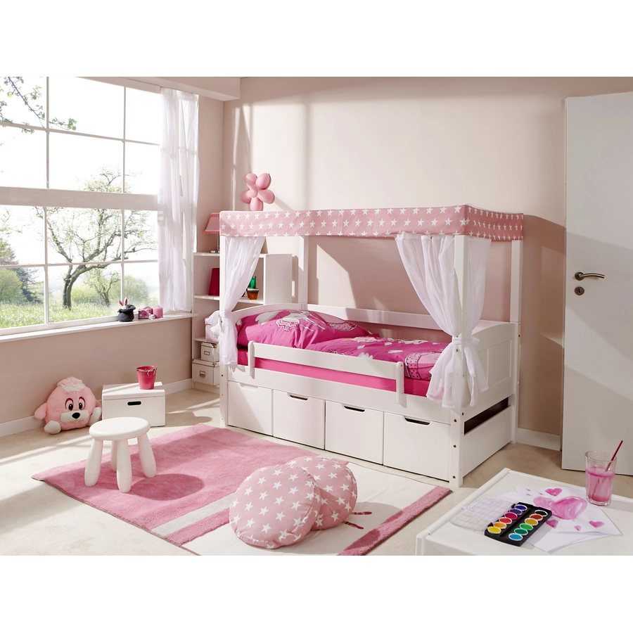 TiCAA Himmelbett Mini mit 4 Schubladen Stern Rosa