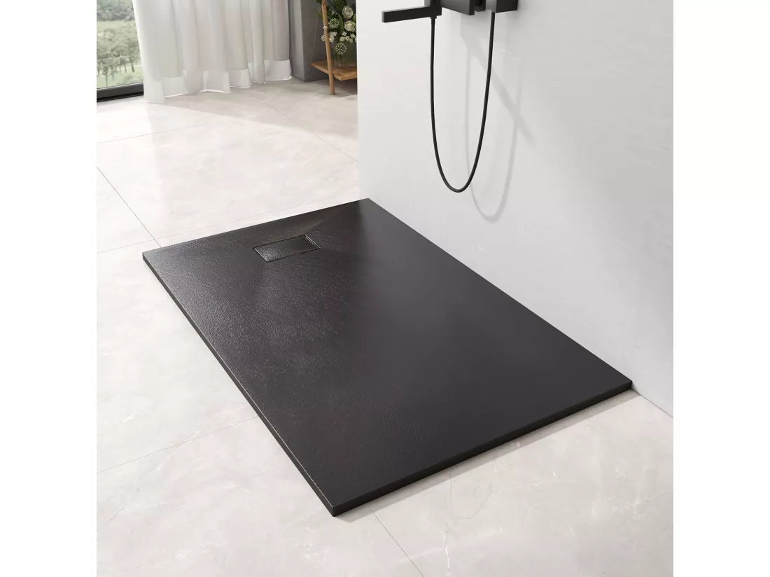 EMKE Receveur de douche receveur de douche plat antidérapant SMC receveur de douche à découper, 140x90cm | Noire