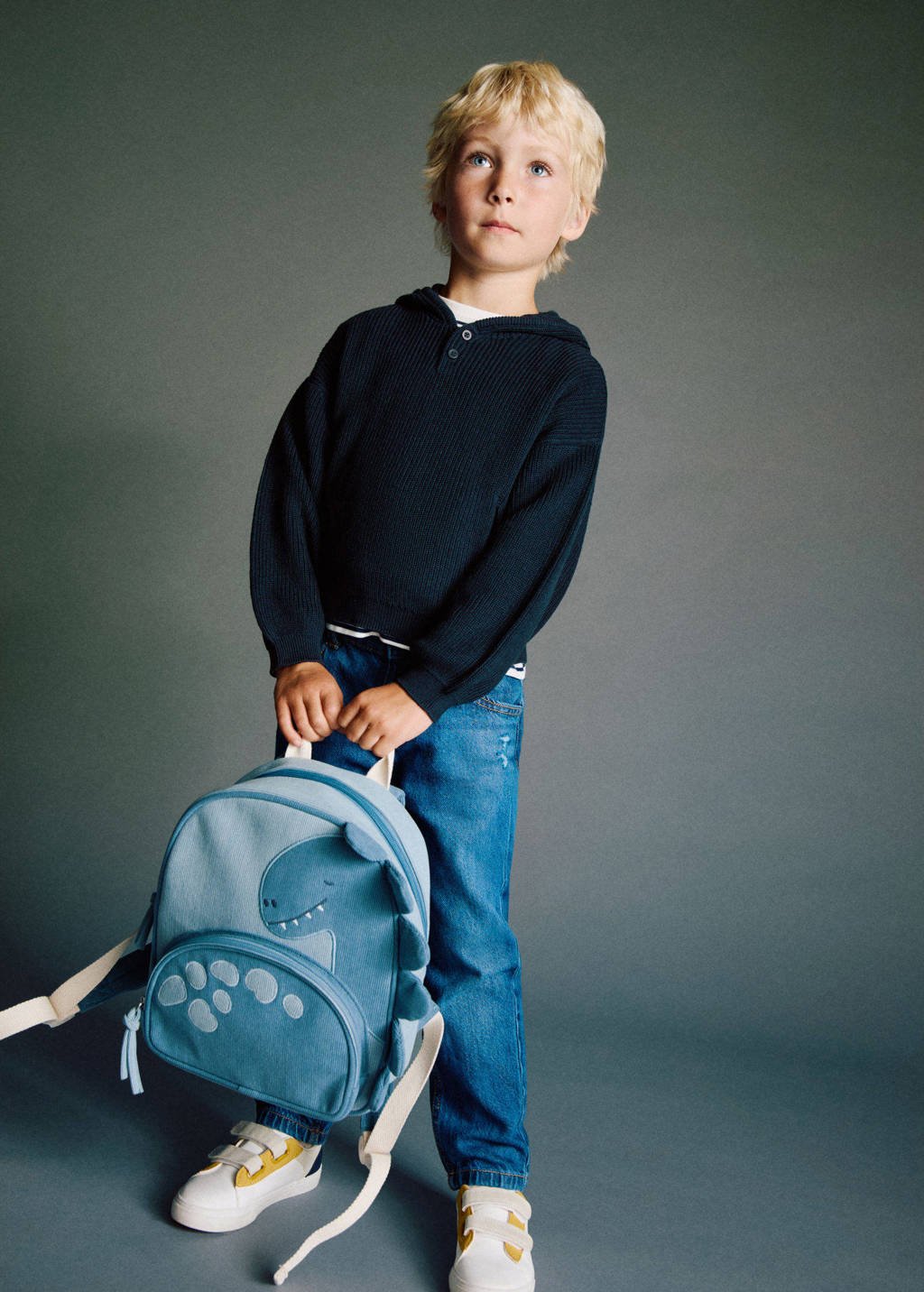 Mango Kids trui marine grof gebreid