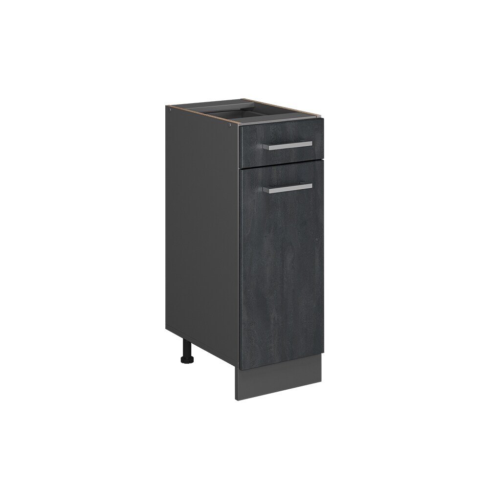 Vicco Schubunterschrank R-Line Schwarz Beton Anthrazit 30 cm mit Arbeitsplatte Weiß-Marmor