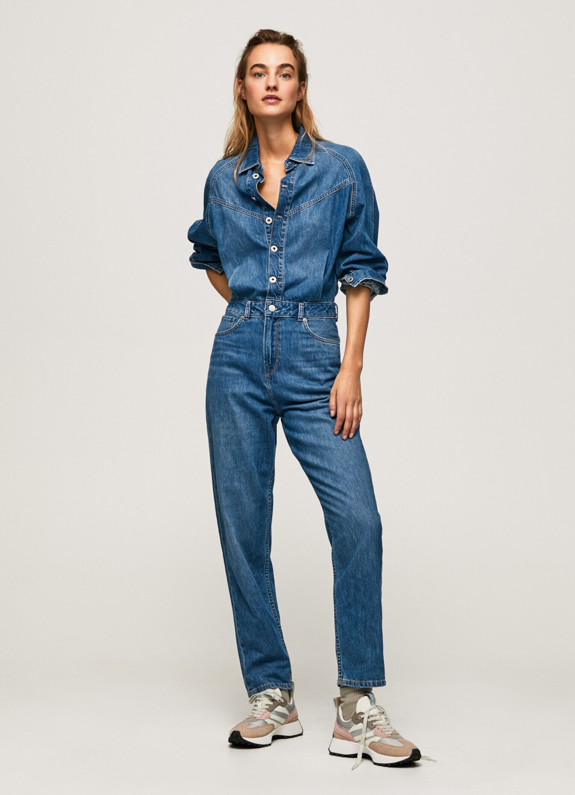 MACACÃO LONGO DE ALGODÃO JEANS - jeans