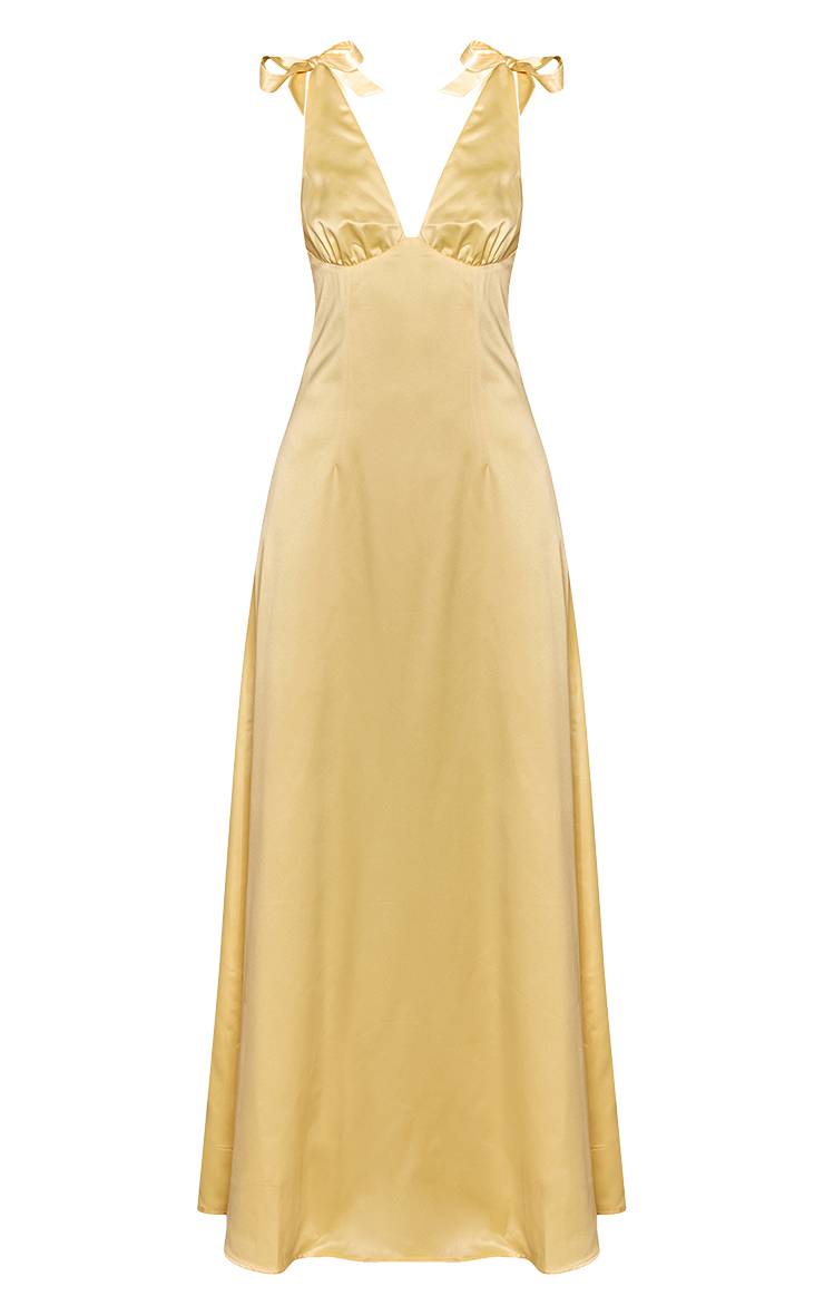 Citron Robe Longue Satinée À Épaules Nouées