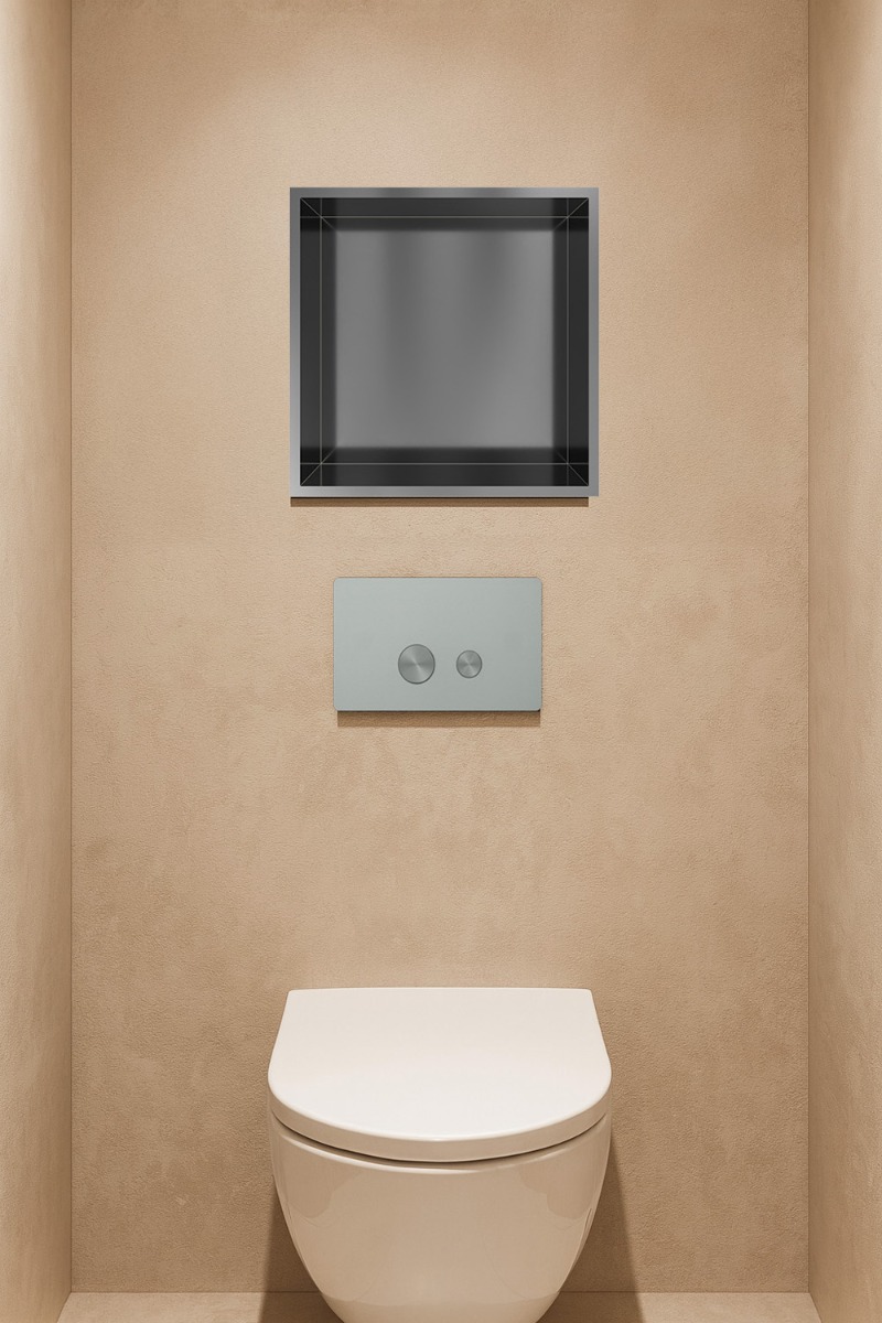 Hotbath &More frameless inbouwnis met verlichting 30x30x10cm geborsteld gunmetal PVD