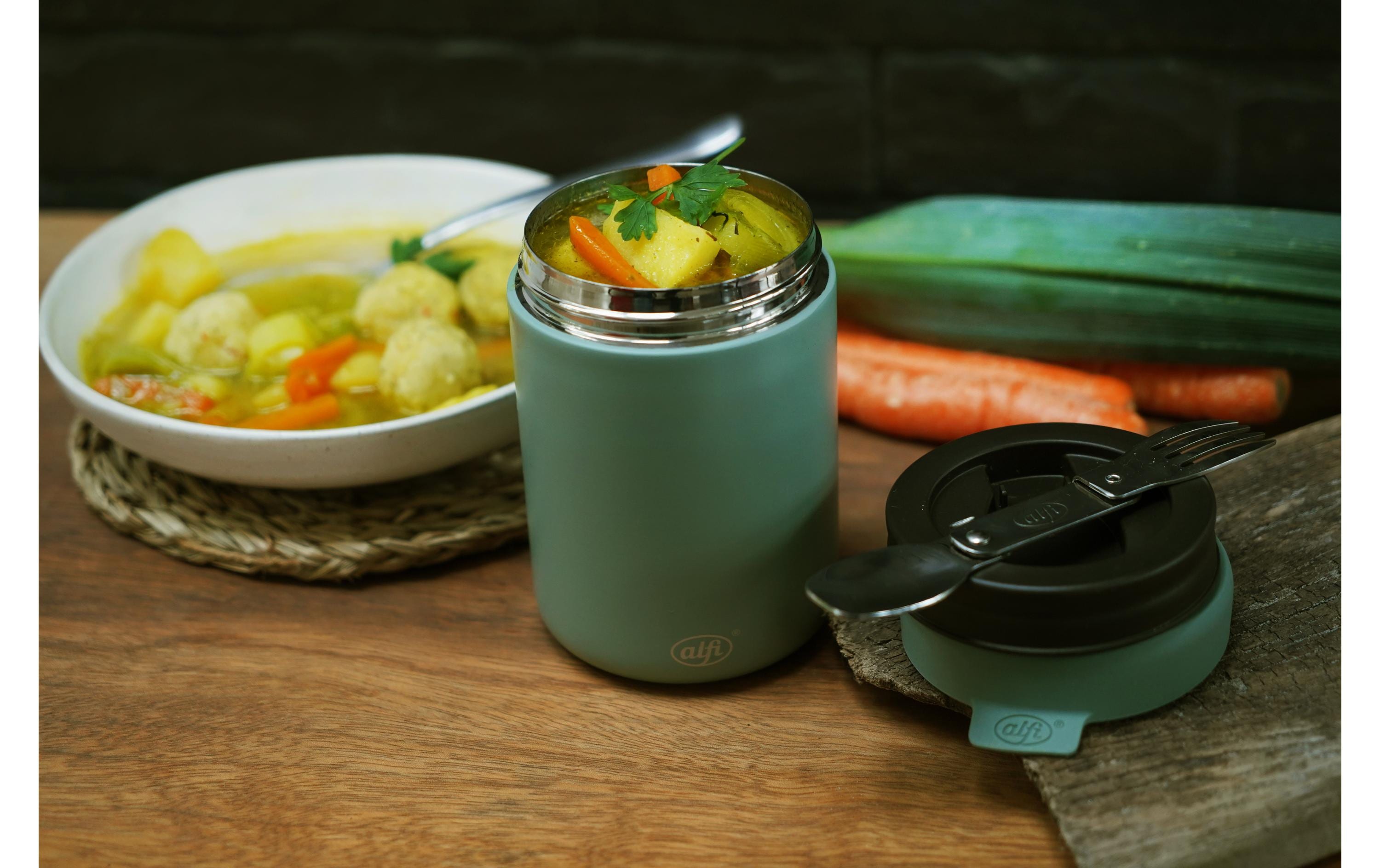 Thermo-Foodbehälter 0.35 l, HellgrünOutdoor-Behälter aus Edelstahl mit Göffel