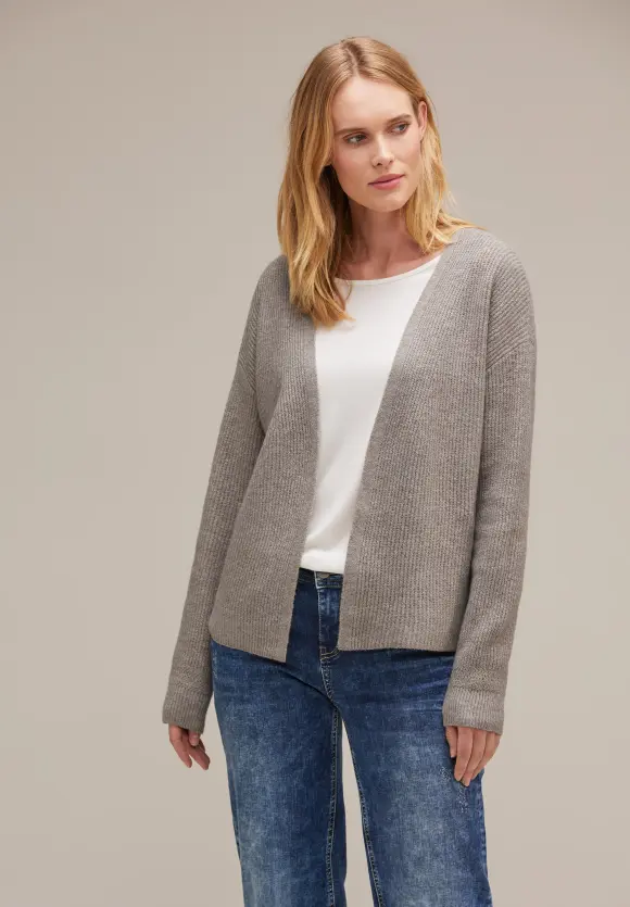Offene Melange Strickjacke - whisper mocca melange