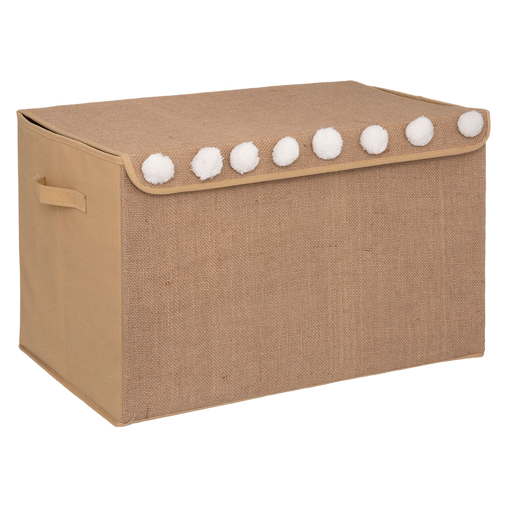 Coffre de rangement jute avec pompons 36x57x36cm