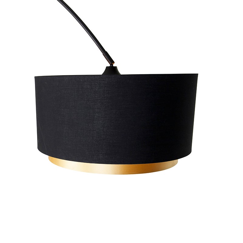 QAZQA - Moderne booglamp, zwart met dubbele kap, zwart en goud | Messing - XXL | Woonkamer | Slaapkamer - Staal, langwerpig - LED-compatibel, E27