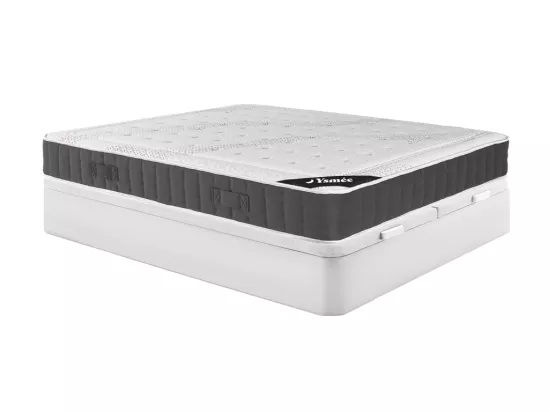 Ensemble 180 x 200 cm sommier coffre blanc + matelas hybride ressorts ensachés accueil mémoire de forme ép.27cm - ATLANTIDE de YSMÉE