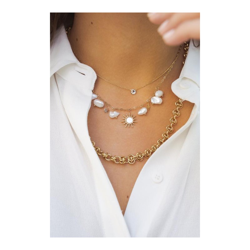 Collier en acier mailles anneaux dorées, chaînette réglable
