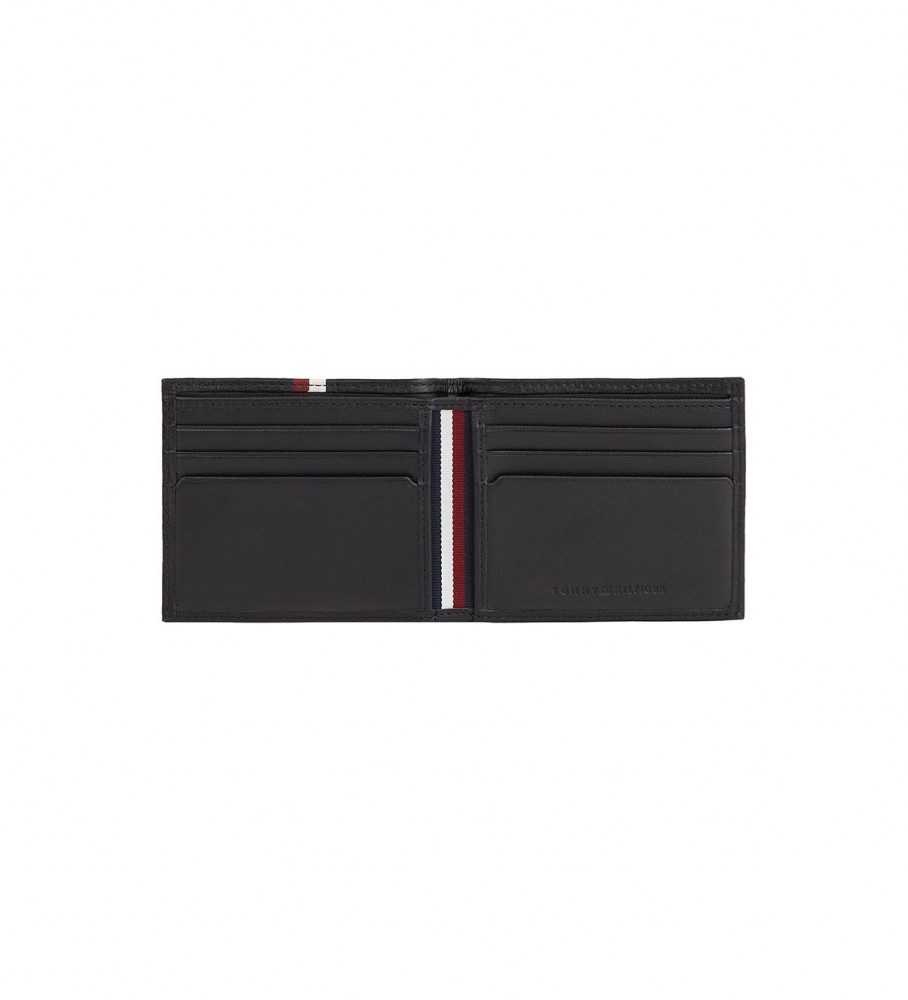 Carteira pequena de couro premium Tommy Hilfiger com alça, preta.