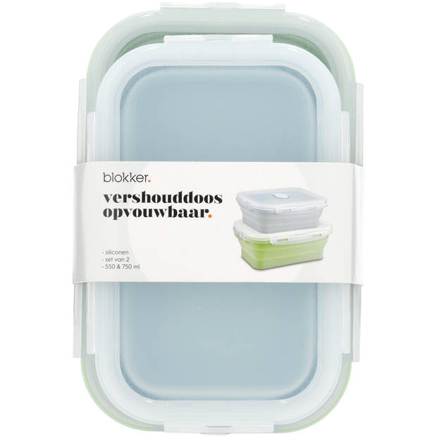 Blokker Frisse Start siliconen vershouddoos - set van 2 - opvouwbaar -750ml + 550ml