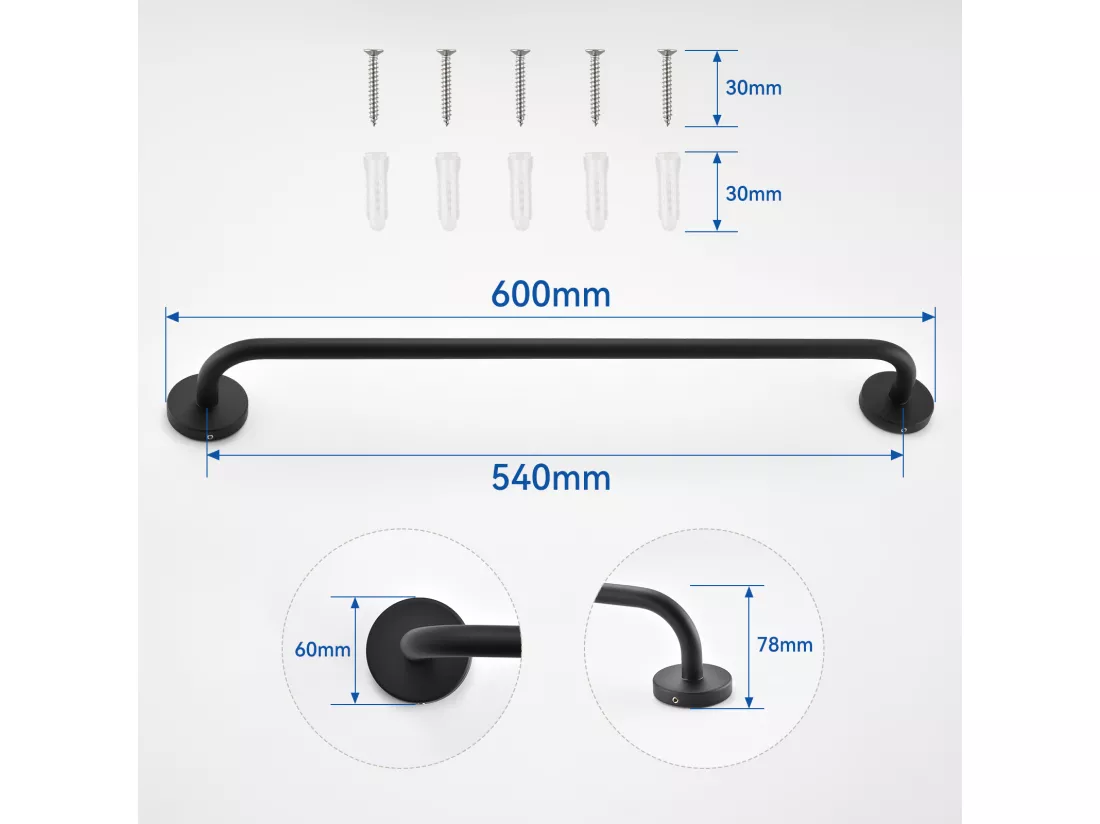 Panneau Colonne Douche Hydromassante Noir,en Inox avec 6 Grandes Buses Massants,Écran LCD+Porte-Serviettes de Salle de Bain,Auto-adhésif/ Perçage,60CM