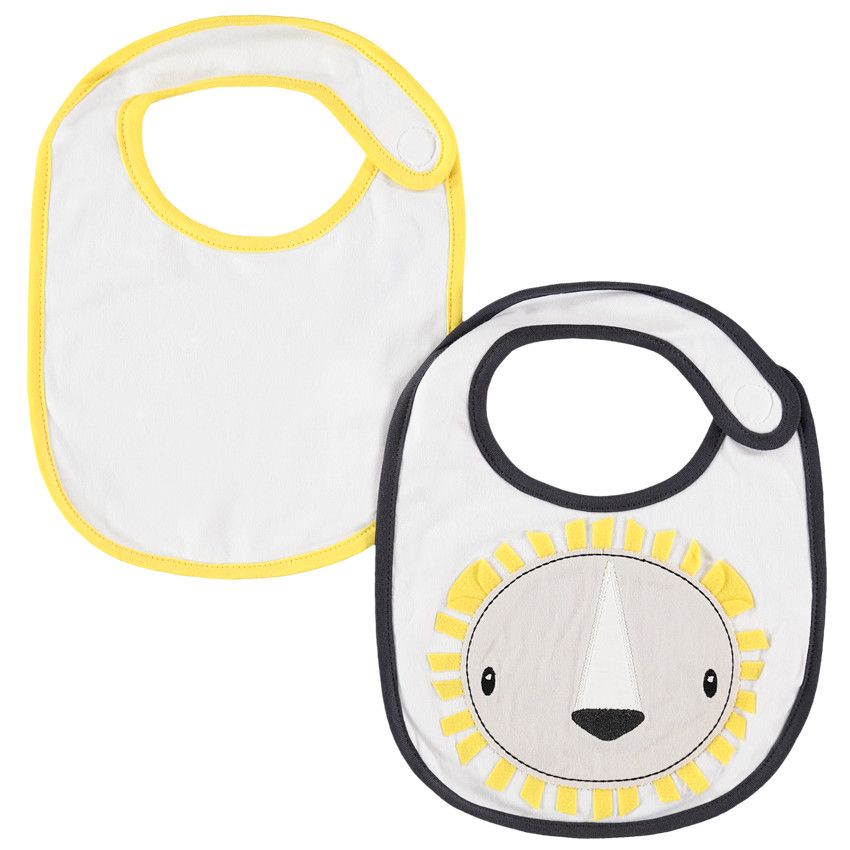 Lot de 2 bavoirs courts avec motif / uni - Gris clair