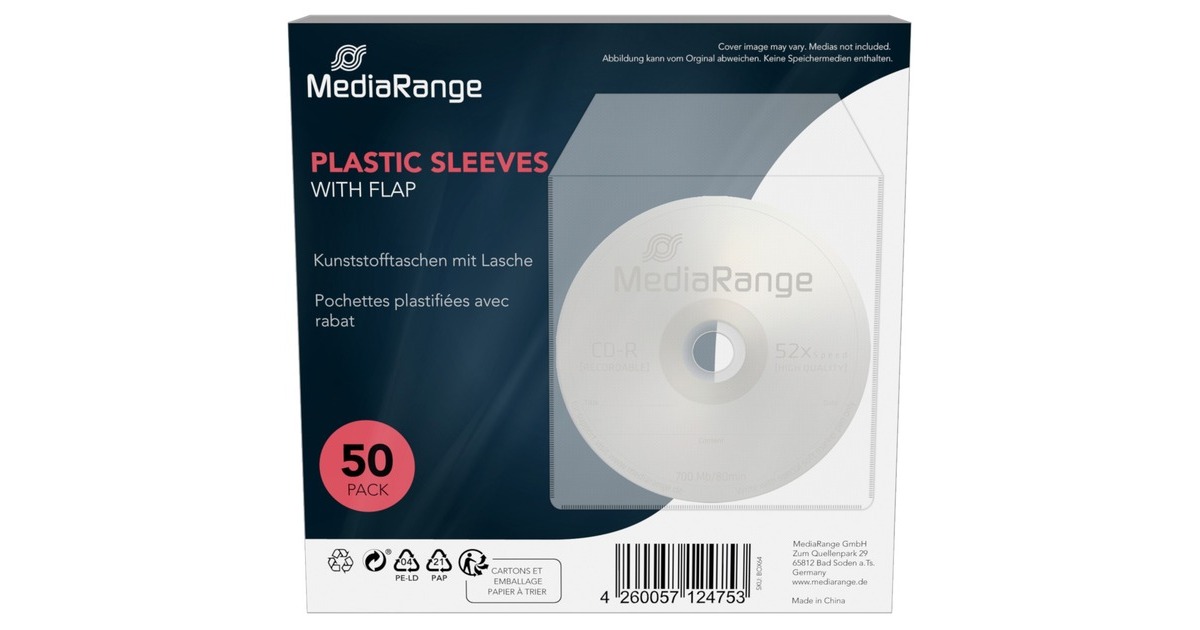 MediaRangeCD/DVD Plastic Sleeves  (50 Stuks, Bulk)