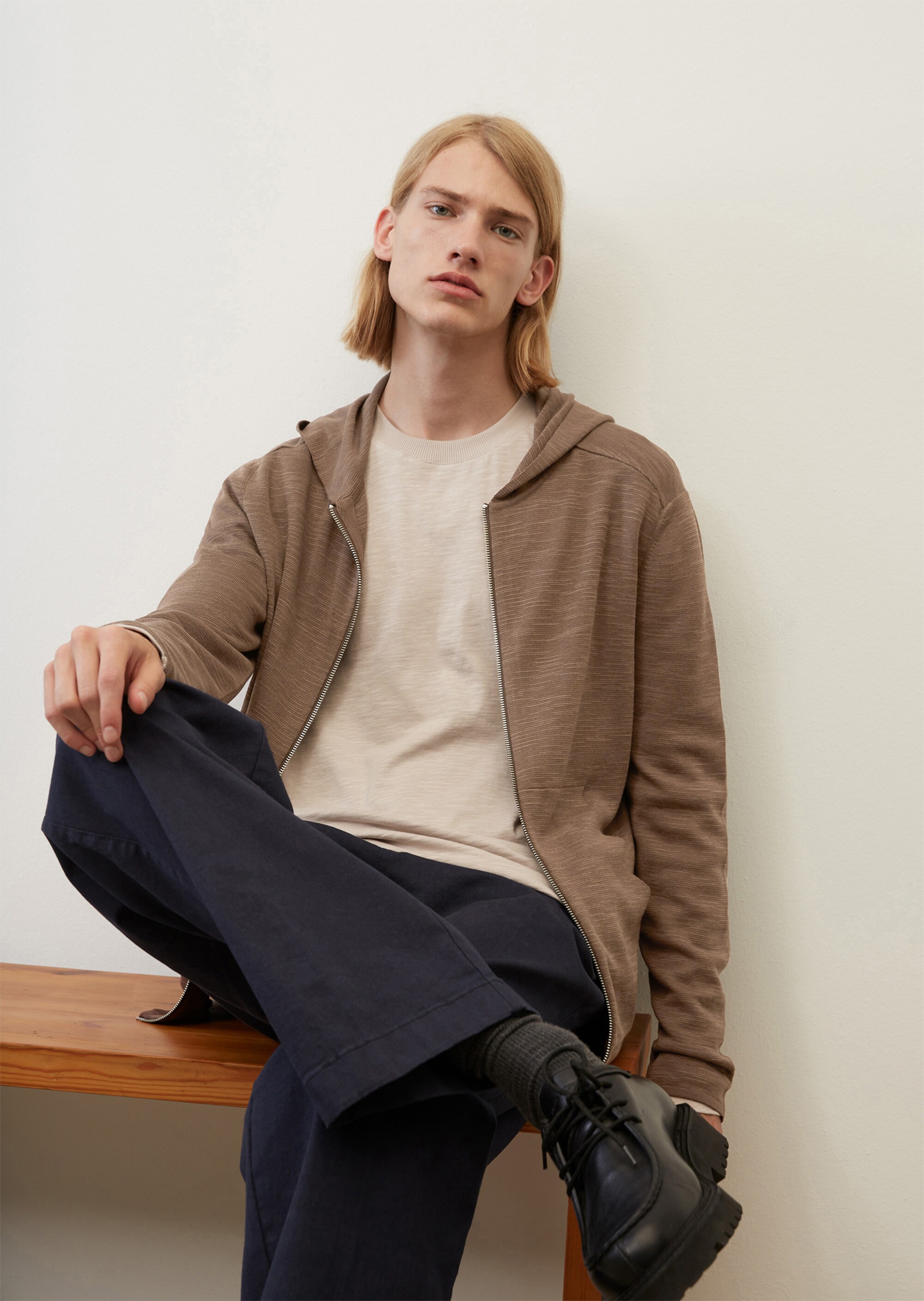 Sportiver Hoodie-Cardigan regularaus Baumwolle-Schurwolle-Mix