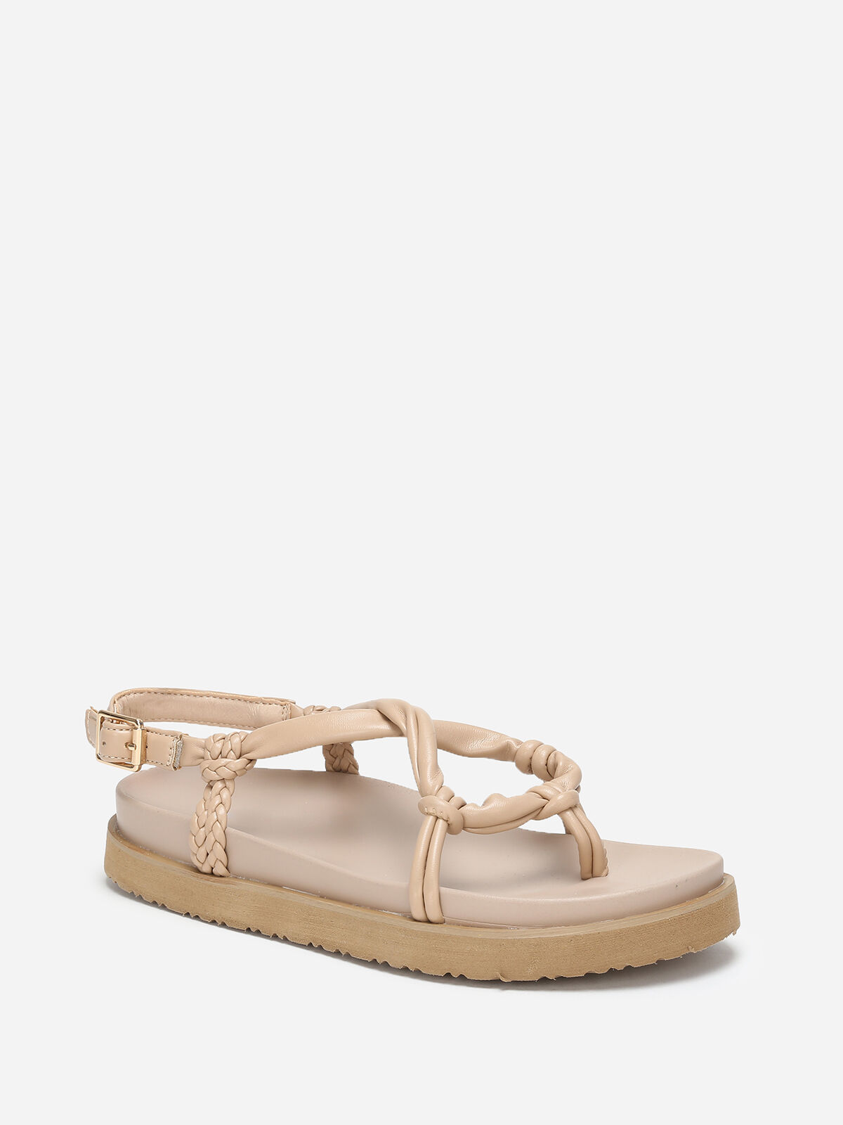 Sandales à brides matelassées et tressées- Beige