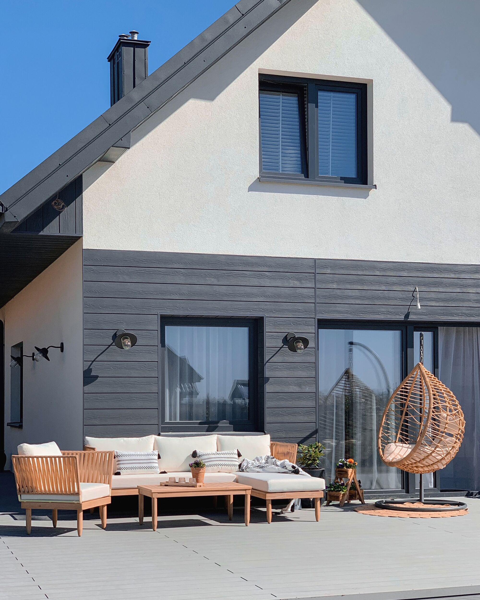 Loungeset met tafel 4-zits CREMONA linkszijdig Acaciahout Gebroken wit