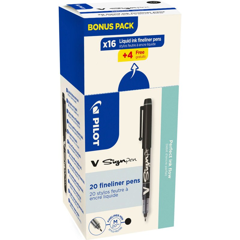 Pack de 16 stylos feutre V Sign Pen Pilot + 4 offerts