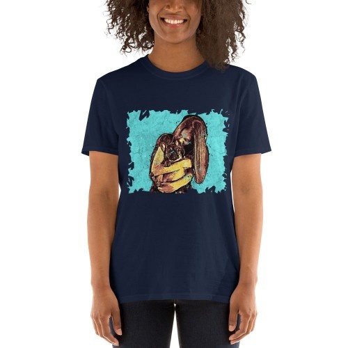 Camiseta feminina Mascochula, estampa personalizada com grafite do seu pet, azul marinho